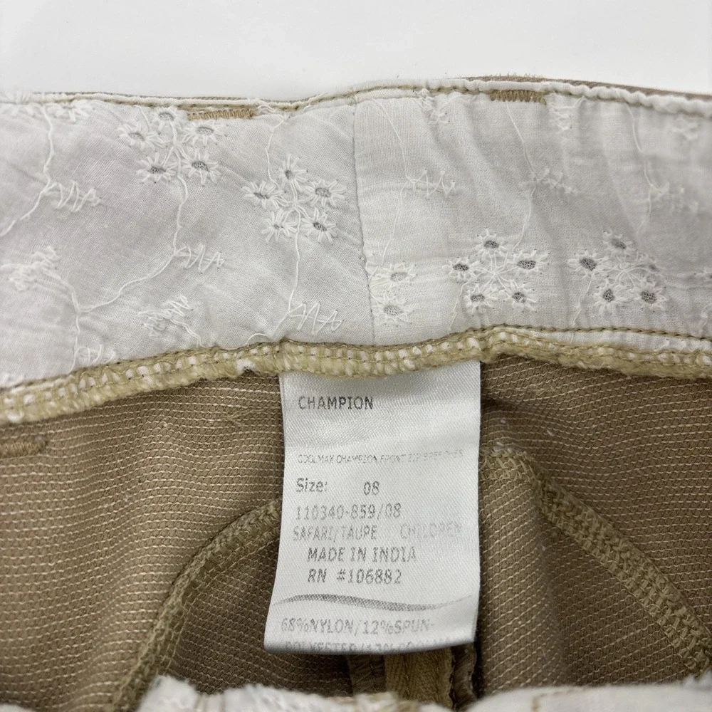 Equine Couture Equestrian Breeches‎ Youth Size 8 Khaki Coolmax Champion Patches
